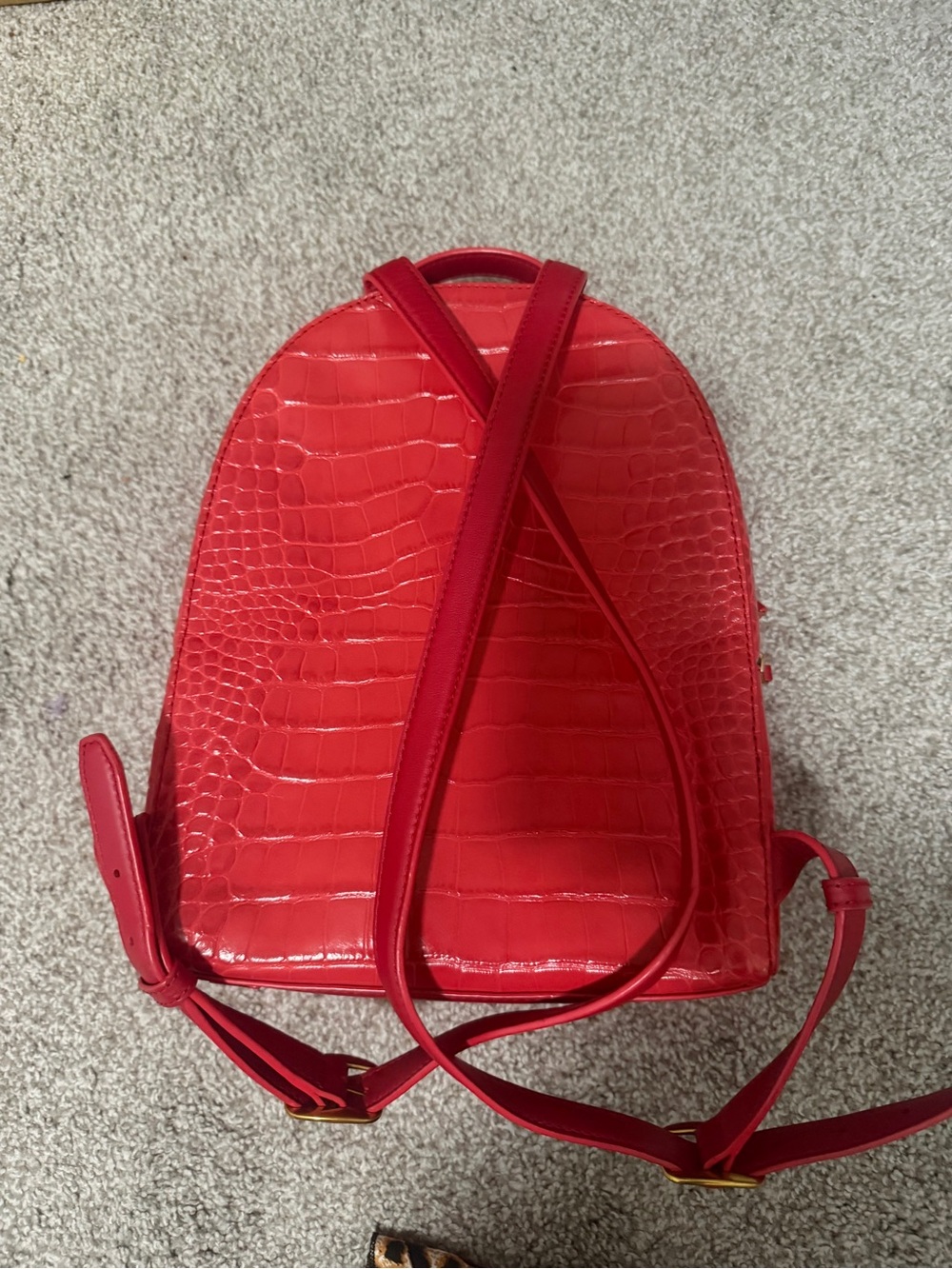 “Authentic” Tory Burch Red Croc-Embossed Mini Backpack - Picture 3 of 7